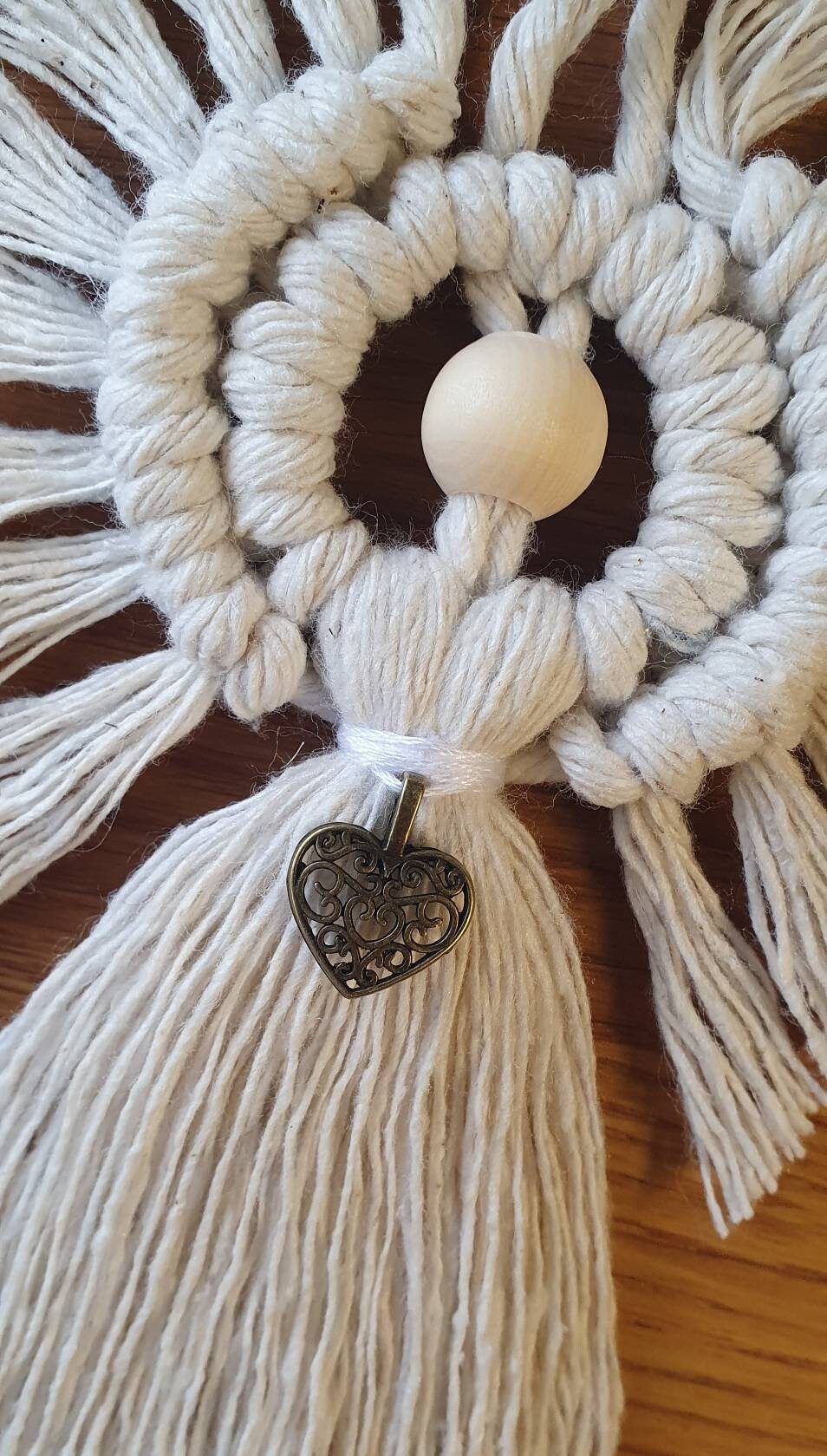 Natural Angel with lovely 'Antique' tibetan silver heart charm  Macrame Angel