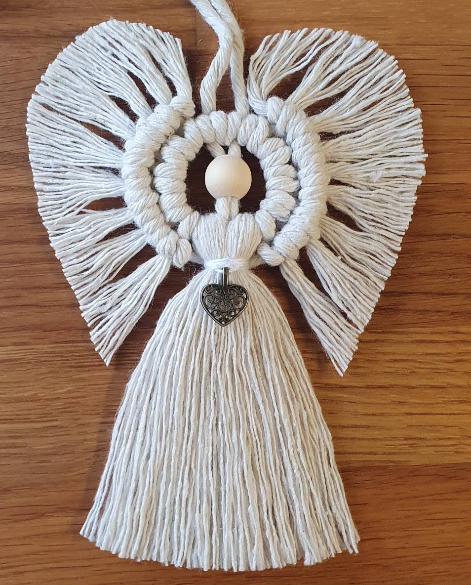 Natural Angel with lovely 'Antique' tibetan silver heart charm  Macrame Angel