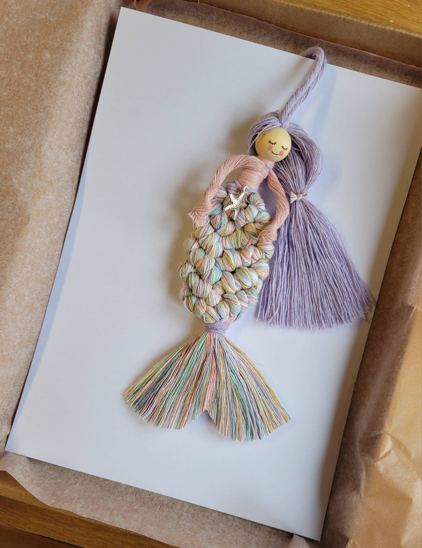 Macrame Mermaid wall Decoration/Gift Idea 100% cotton. Handmade. Decorations, Gifts, Home Decor, Personalised Greeting, Someone Special Love