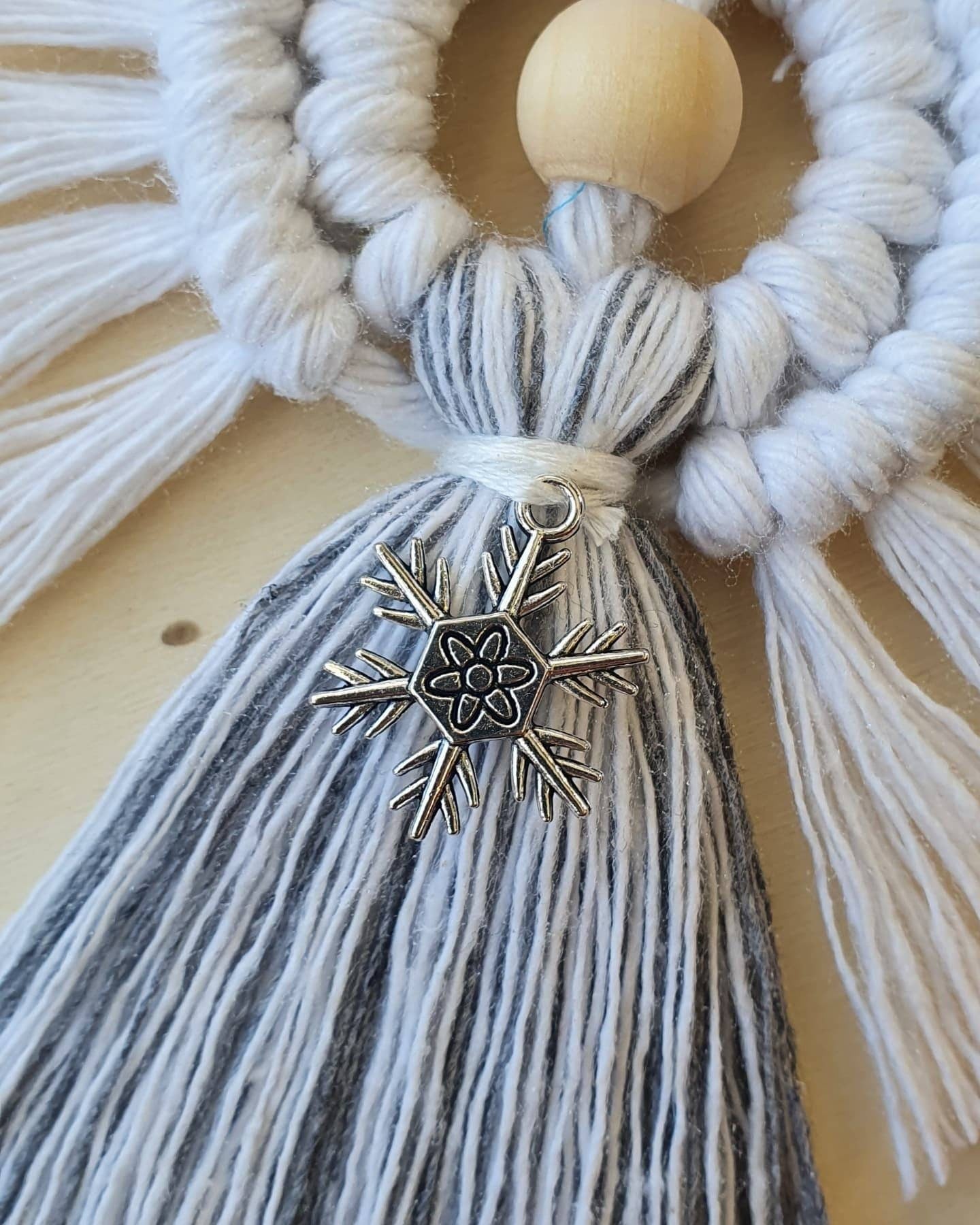 Grey and White Angel with Snowflake Charm