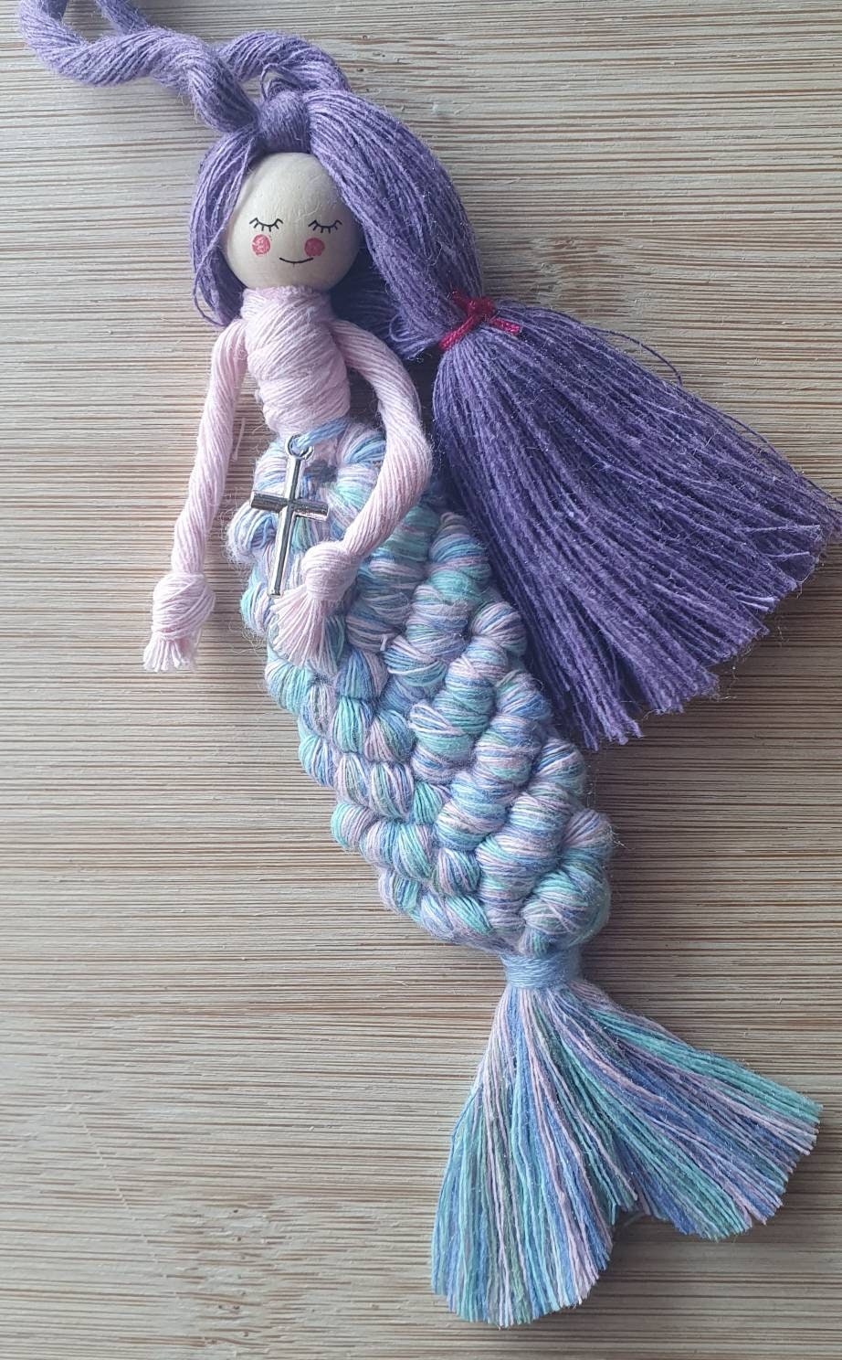 Macrame Communion/Christening Mermaid 100% cotton. Handmade. Decorations, Gifts, Home Decor, Personalised Greeting, Someone Special, Baptism