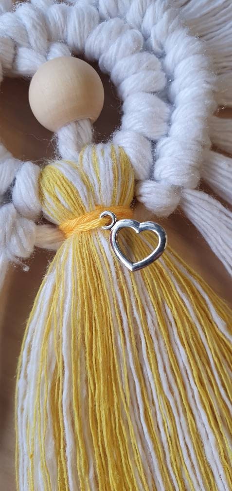 Yellow Macrame Angel with Open Heart Charm