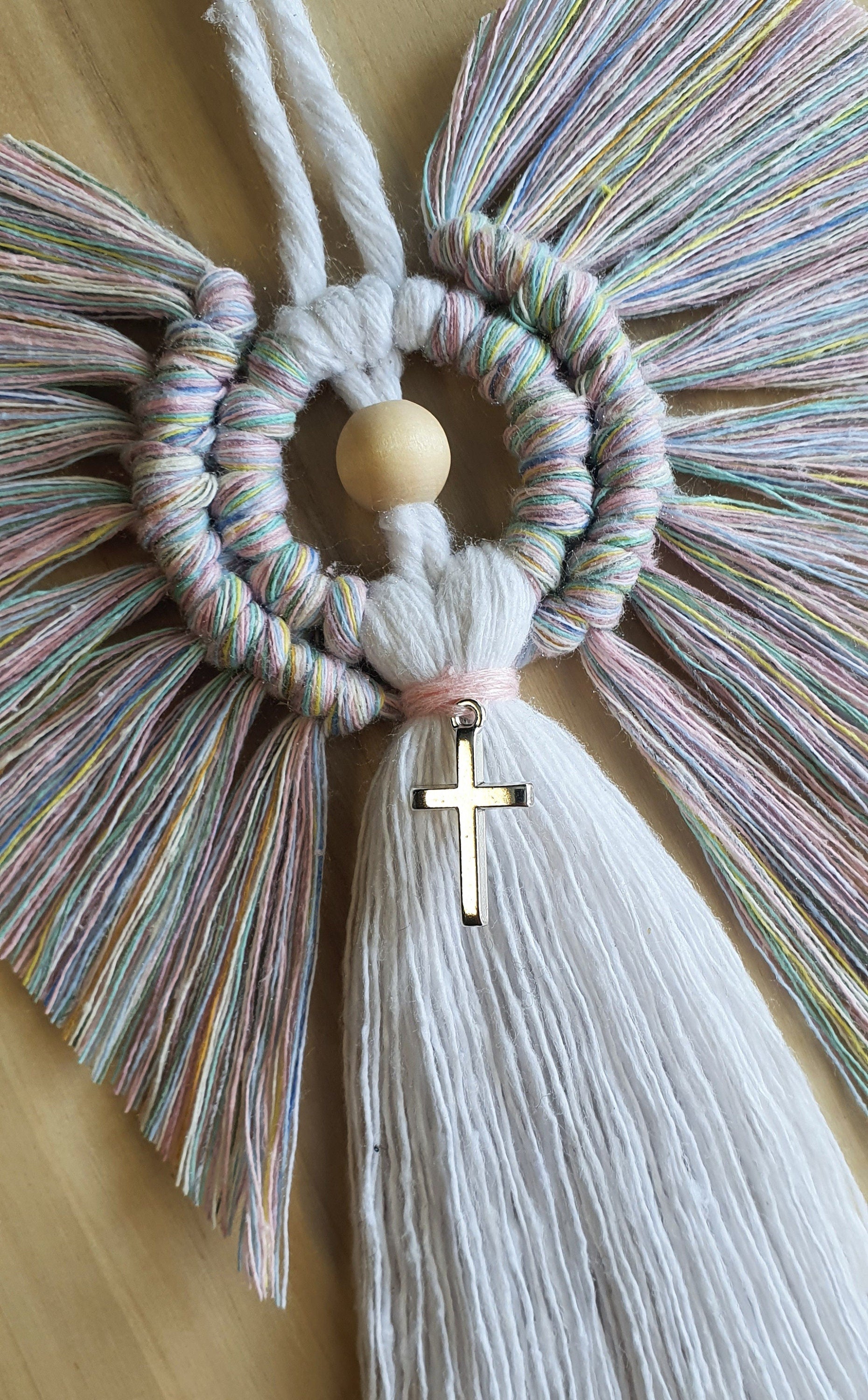 Macrame Holy Communion Christening Baptism Angel. Lovely gift Handmade Birthday Thank you present Tibetan silver charm