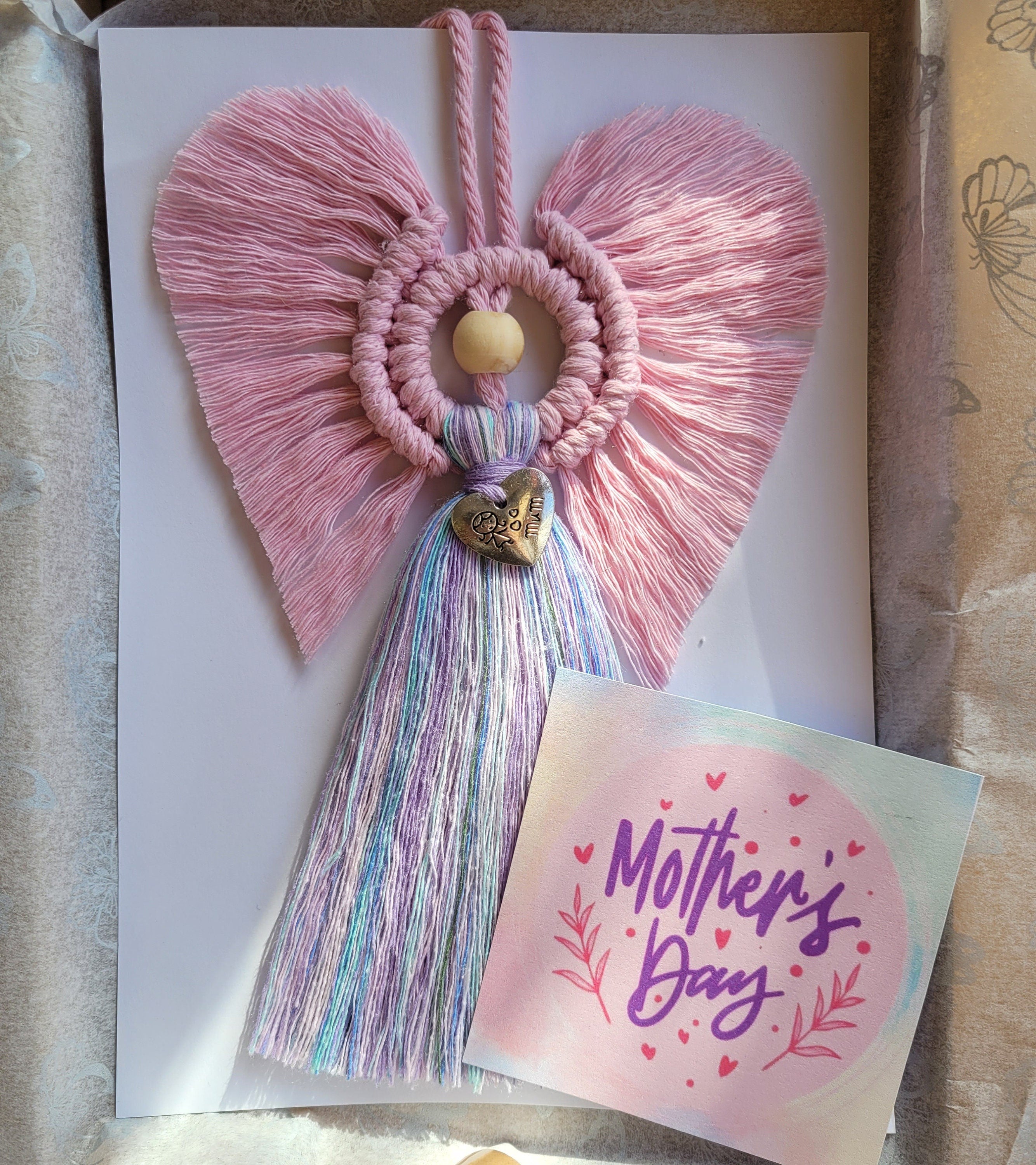 Mothers Day Macrame Angel. Gift idea unique for Mum Mummy Mother Mam Mom Present For her Silver Heart Special gift for Mother day Love
