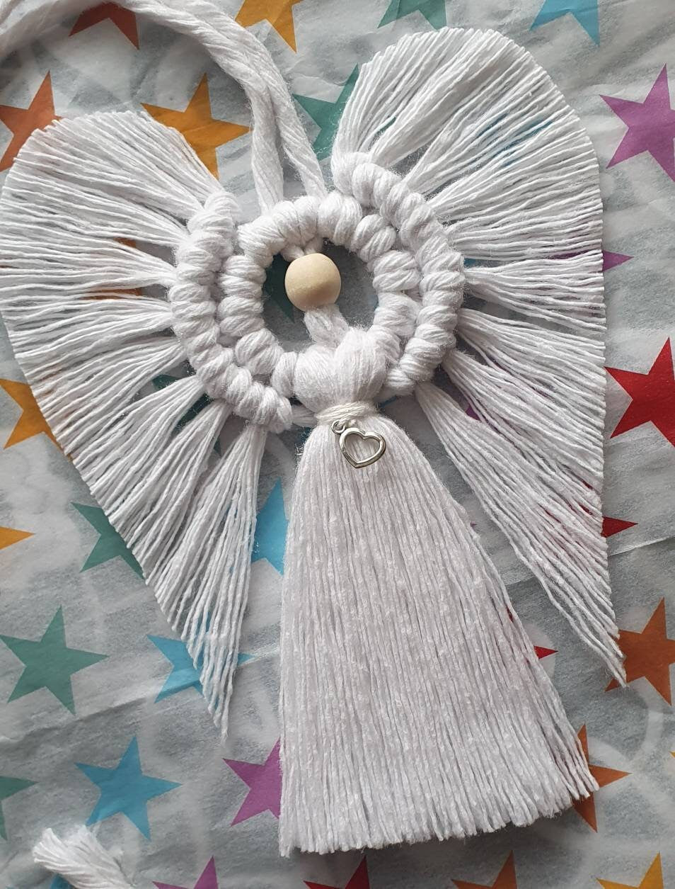 White Macrame Angel with Heart