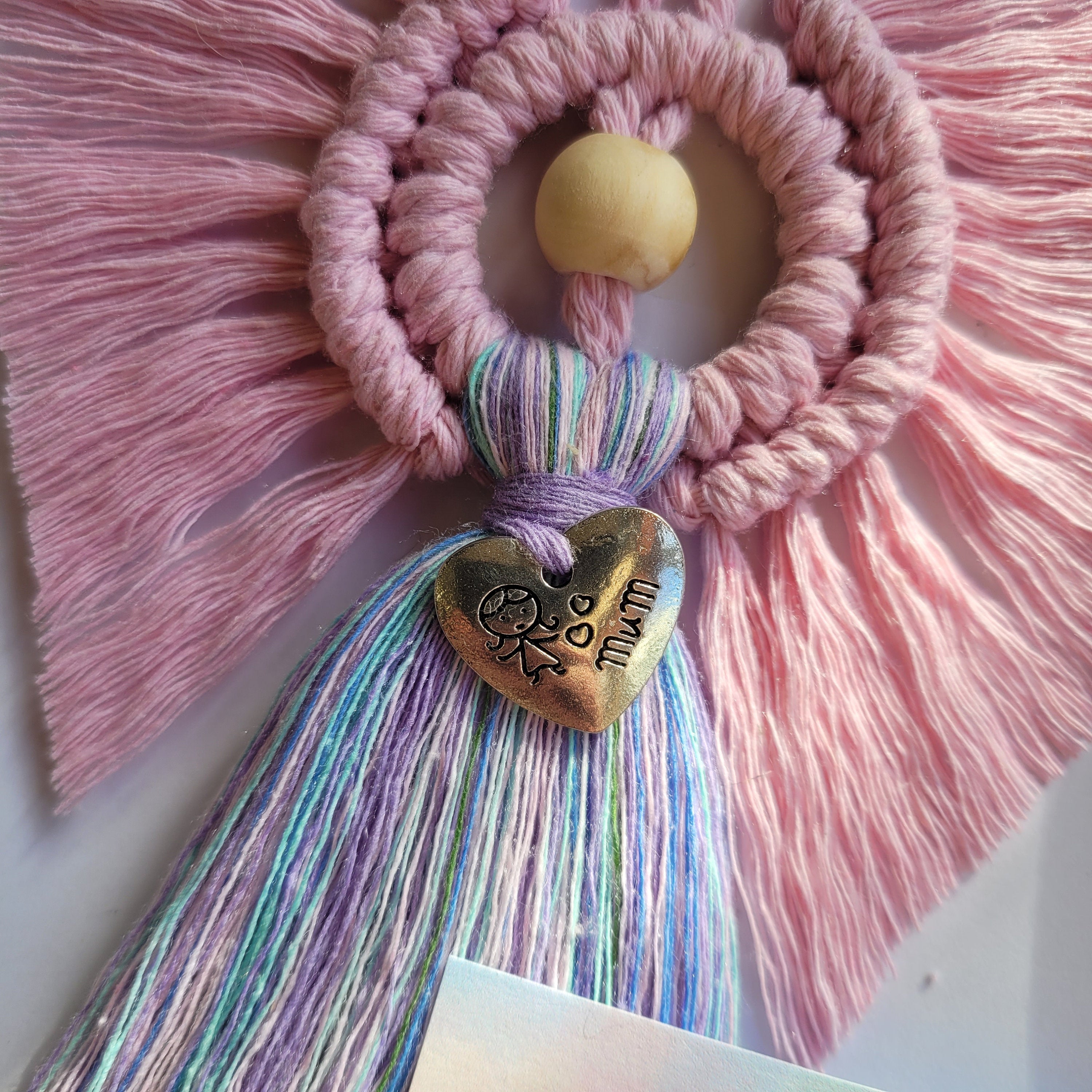 Mothers Day Macrame Angel. Gift idea unique for Mum Mummy Mother Mam Mom Present For her Silver Heart Special gift for Mother day Love