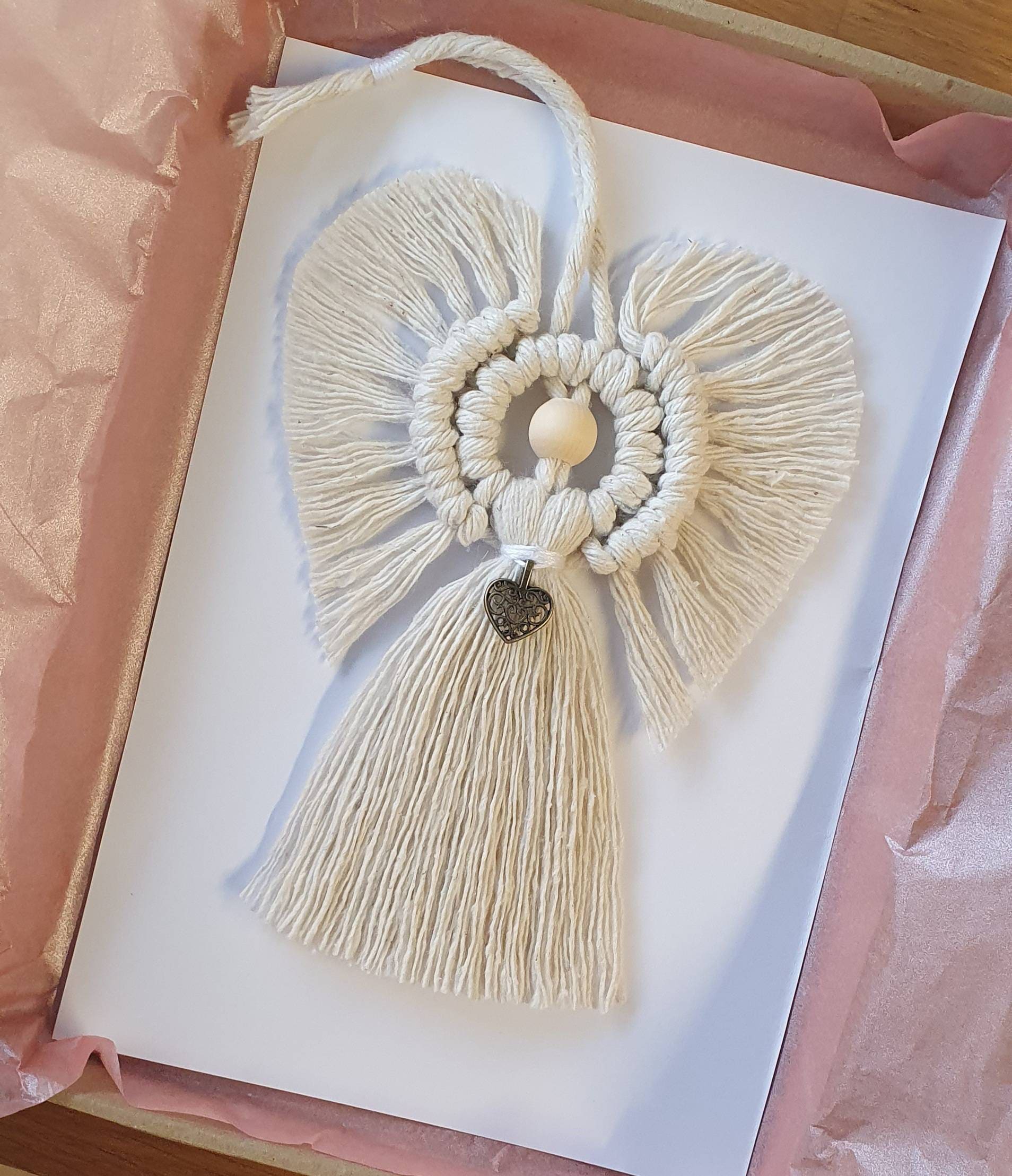 Natural Angel with lovely 'Antique' tibetan silver heart charm  Macrame Angel