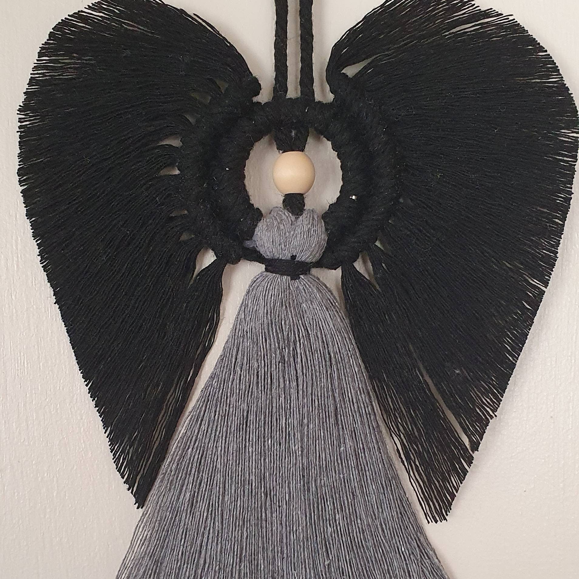 Fallen Macrame Angel 100% cotton. Handmade. Decorations, Gifts, Home Decor, Personalised Greeting, Someone Special, Gothic Home Decor, Love