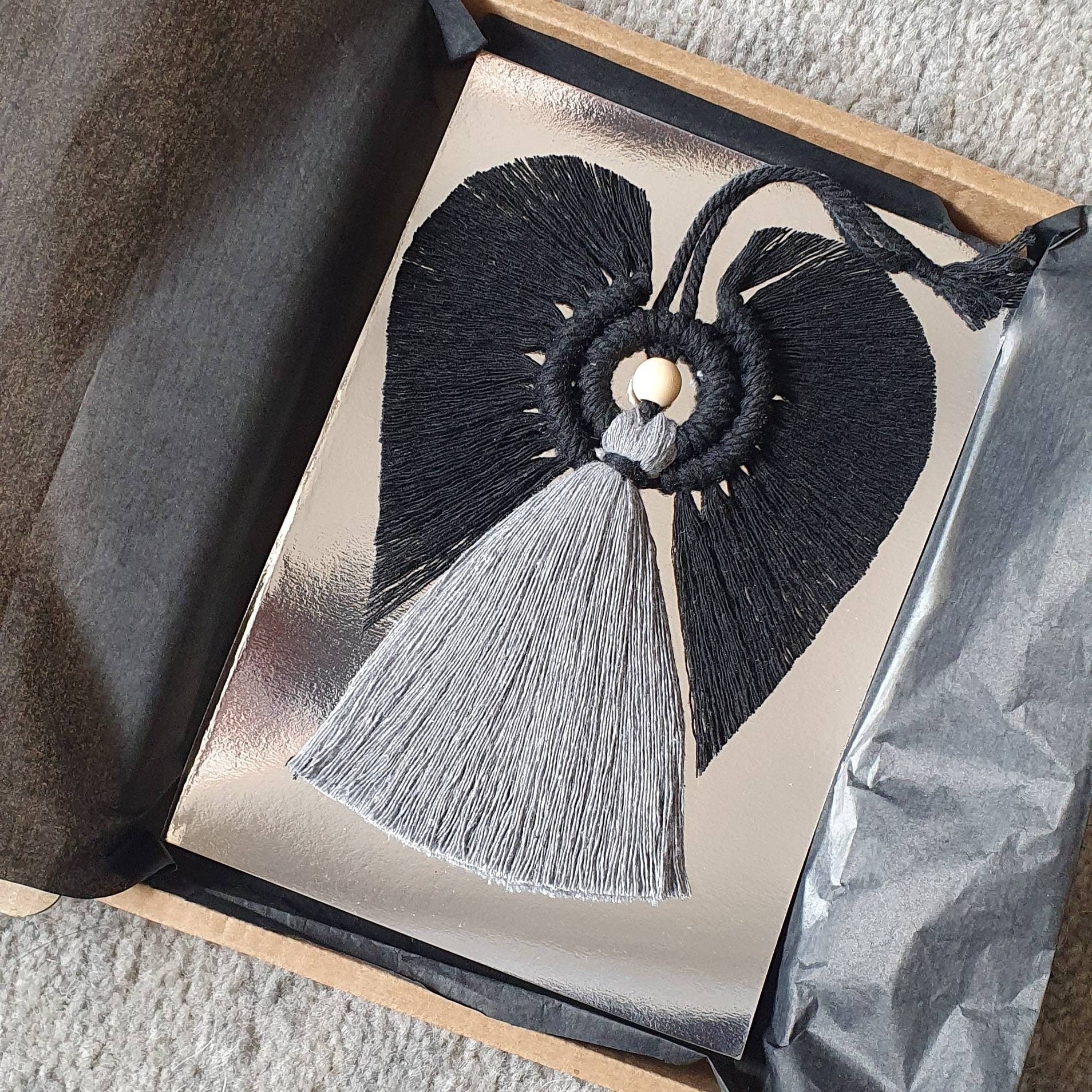 Fallen Macrame Angel 100% cotton. Handmade. Decorations, Gifts, Home Decor, Personalised Greeting, Someone Special, Gothic Home Decor, Love