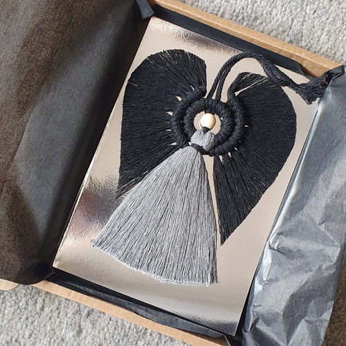 Fallen Macrame Angel 100% cotton. Handmade. Decorations, Gifts, Home Decor, Personalised Greeting, Someone Special, Gothic Home Decor, Love