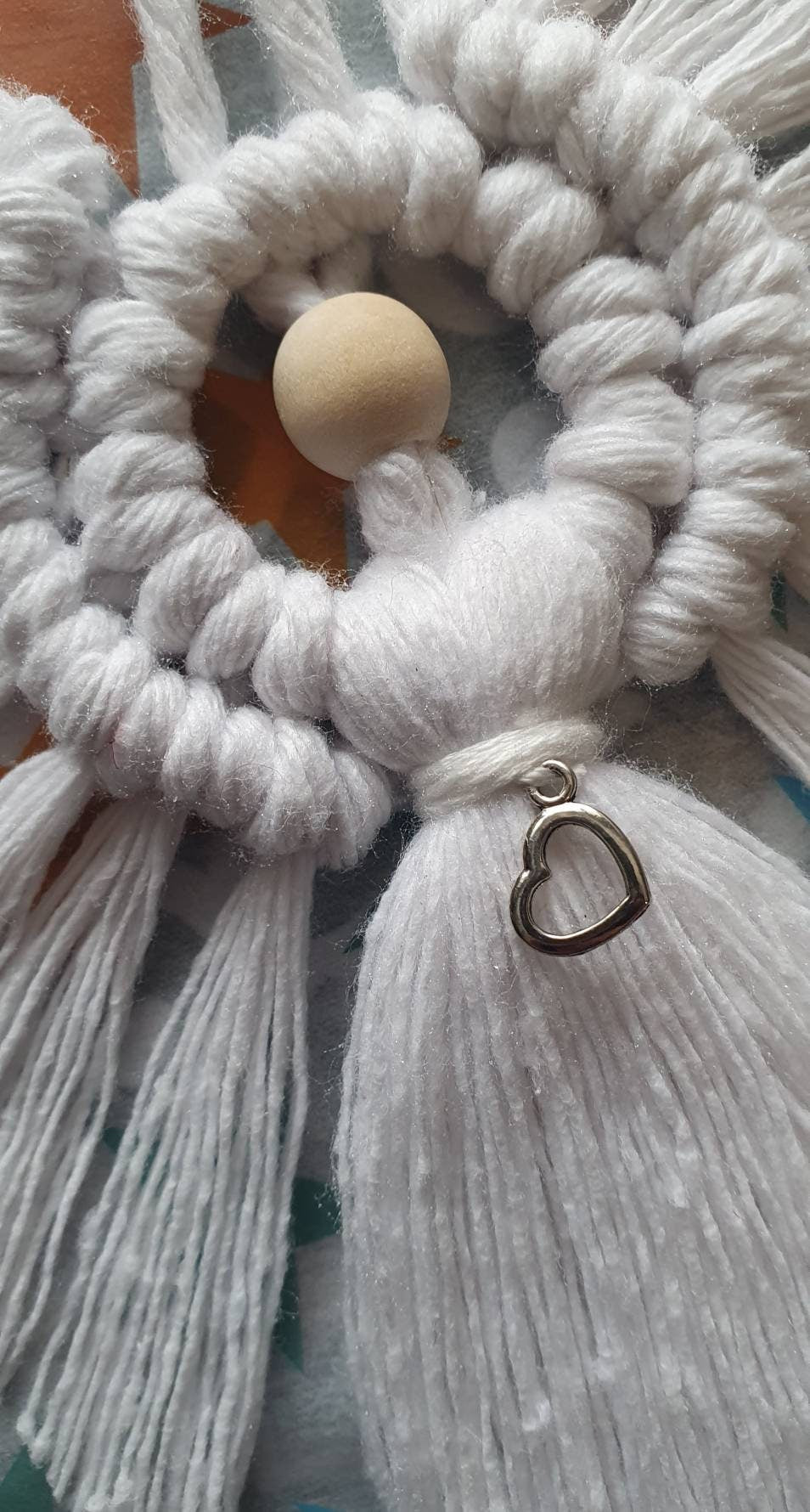 White Macrame Angel with Heart