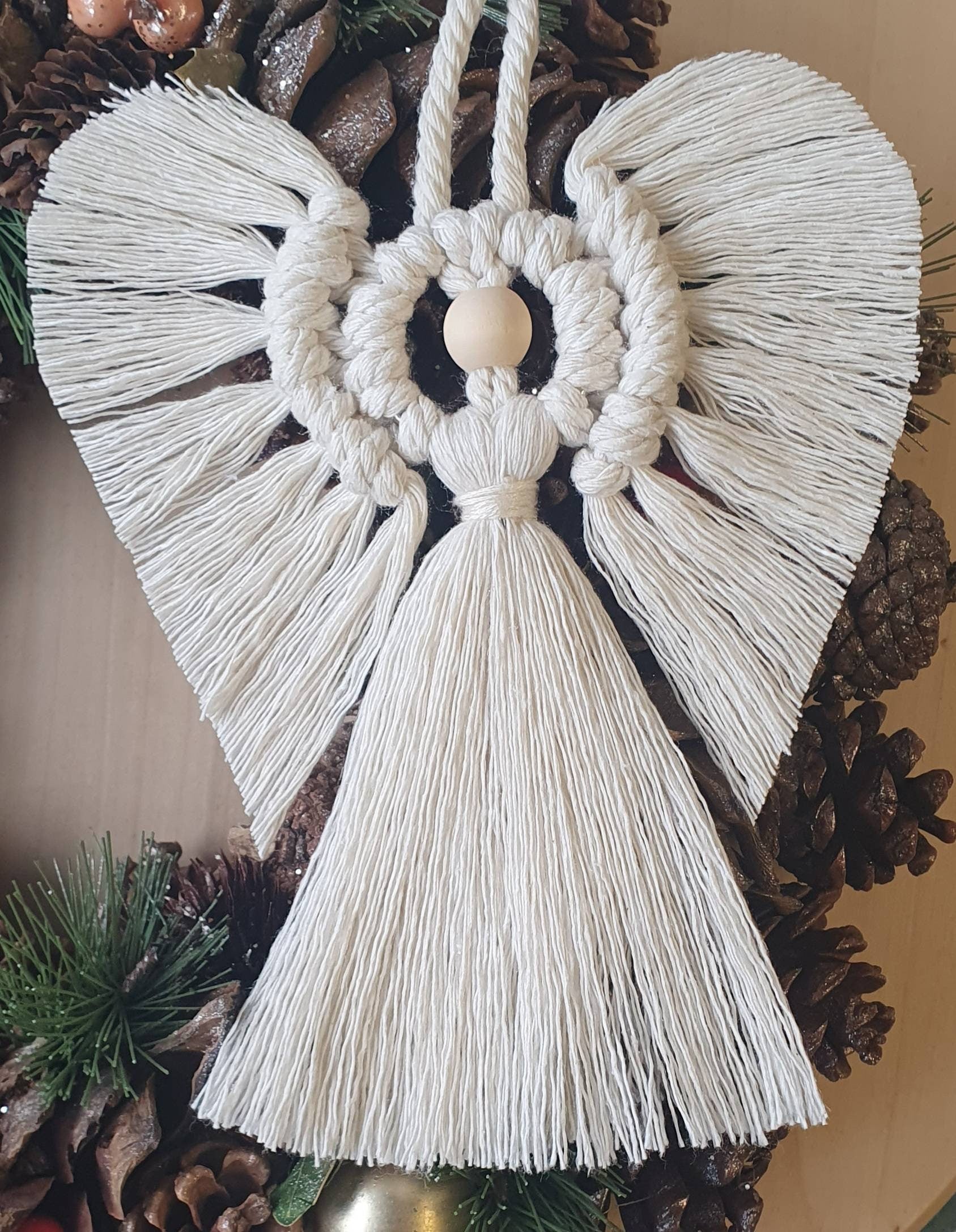 Macrame Christmas Angel 100% cotton. Handmade. Decorations, Gifts, Home Decor, Personalised Greeting, Someone Special Christmas Gift Decor