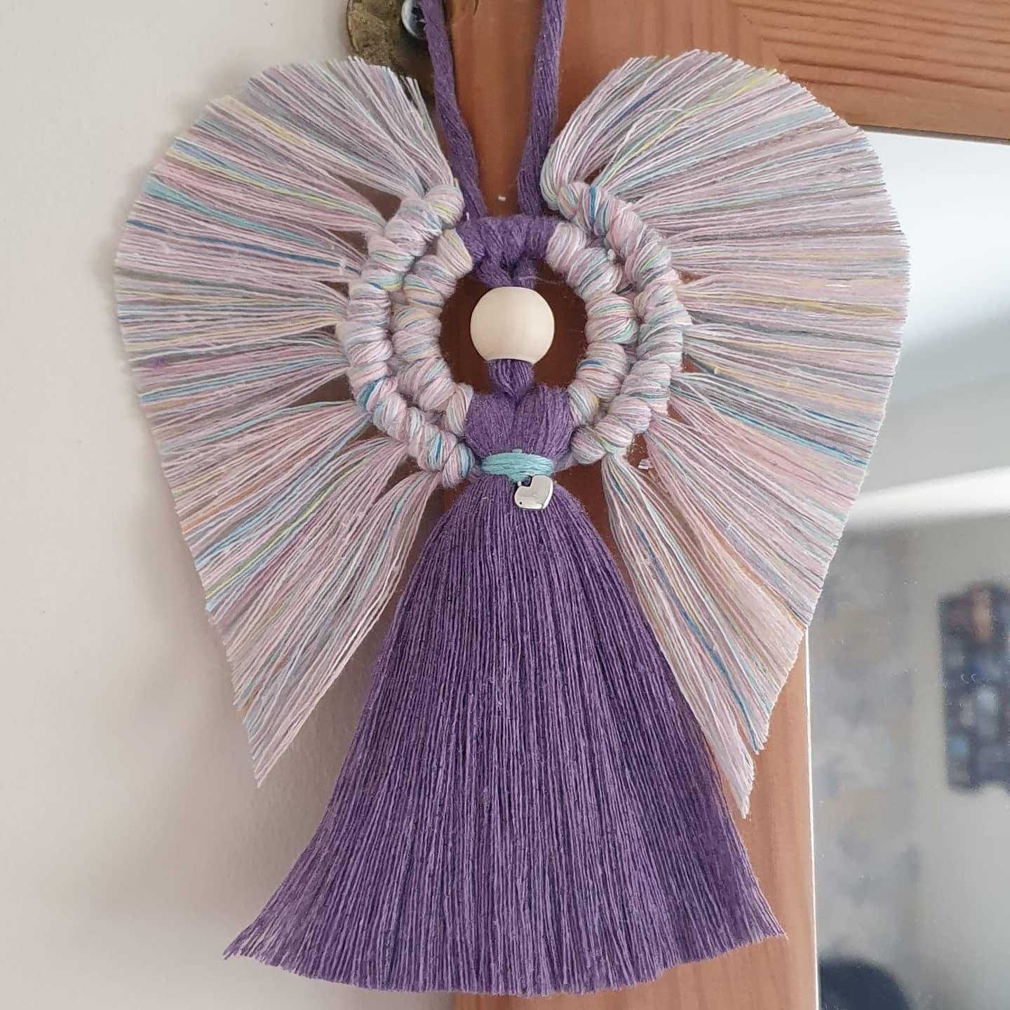 Unicorn Macrame Angel with Silver Heart Charm. 100% cotton. Handmade. Decorations, Gifts, Home Decor, Personalised Greeting, Someone Special