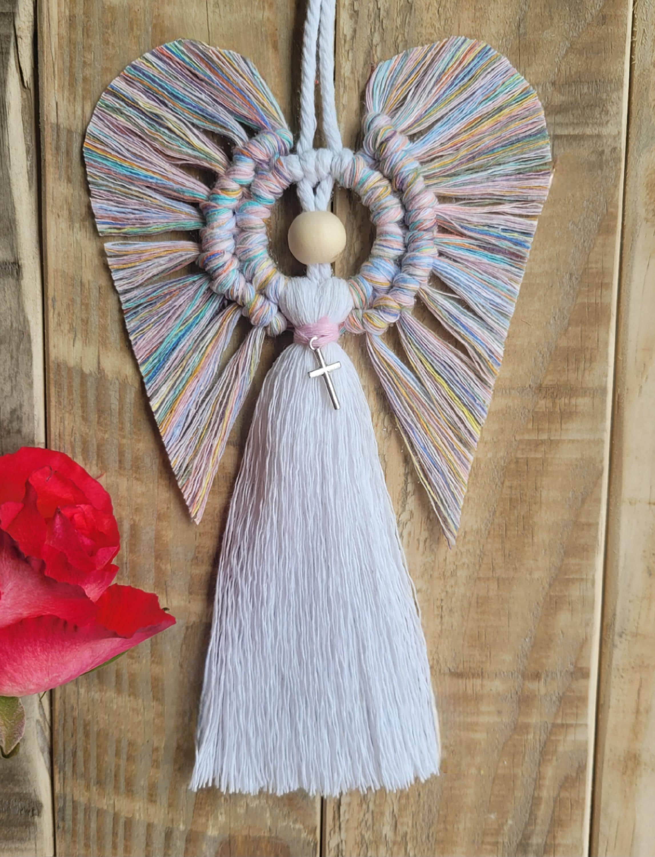 Macrame Holy Communion Christening Baptism Angel. Lovely gift Handmade Birthday Thank you present Tibetan silver charm