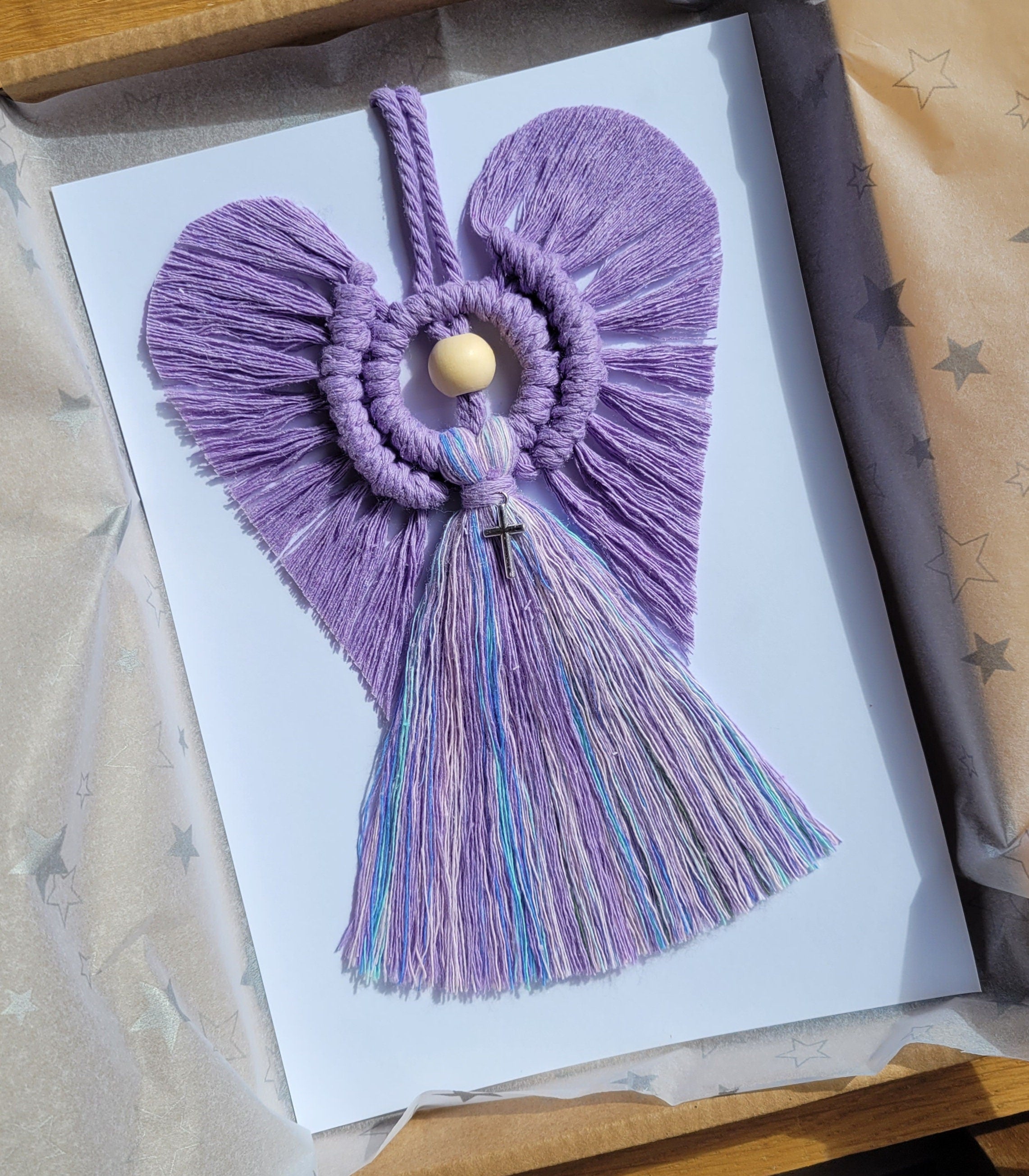 Macrame Holy Communion Christening Baptism Angel. Lovely gift Handmade Birthday Thank you present Tibetan silver Charms