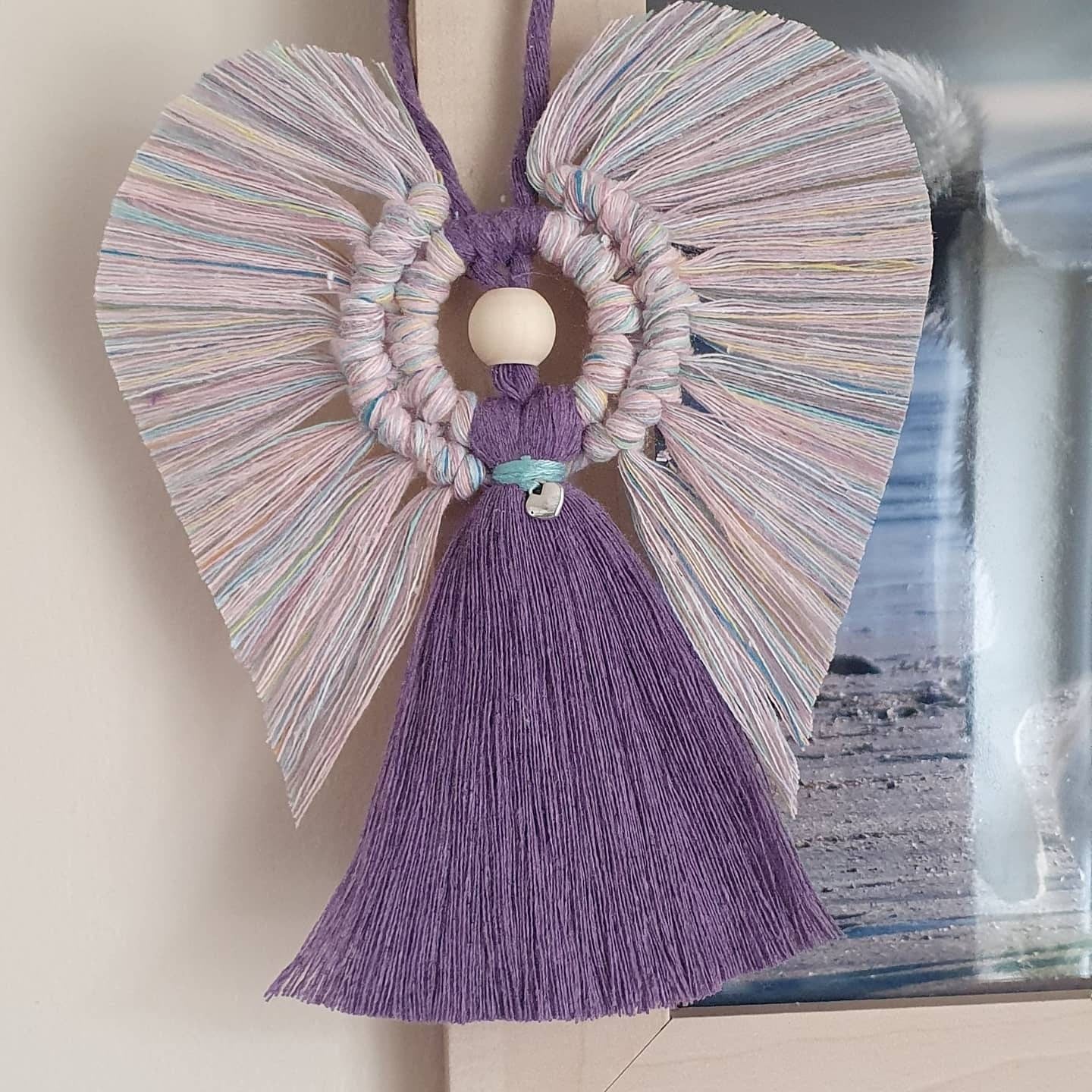 Unicorn Macrame Angel with Silver Heart Charm. 100% cotton. Handmade. Decorations, Gifts, Home Decor, Personalised Greeting, Someone Special