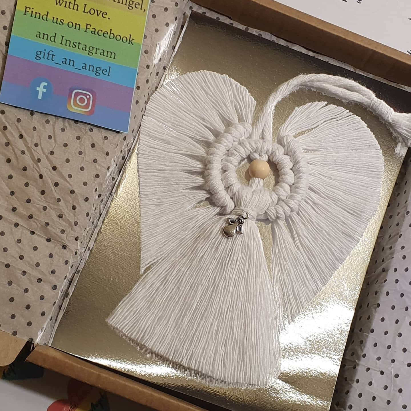 White 'Made for an Angel' Macrame Angel 100% cotton. Handmade. Decorations, Gifts, Home Decor, Personalised Greeting, Someone Special, Love