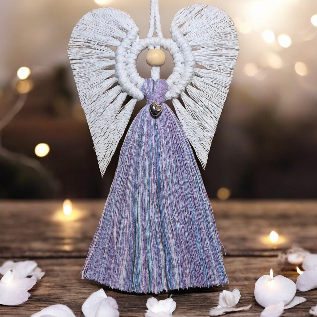 Macrame Angel, Purple/Lilac 100% cotton. Handmade. Decorations, Gifts, Home Decor, Personalised Greeting, Someone Special, Gift ideas, Love