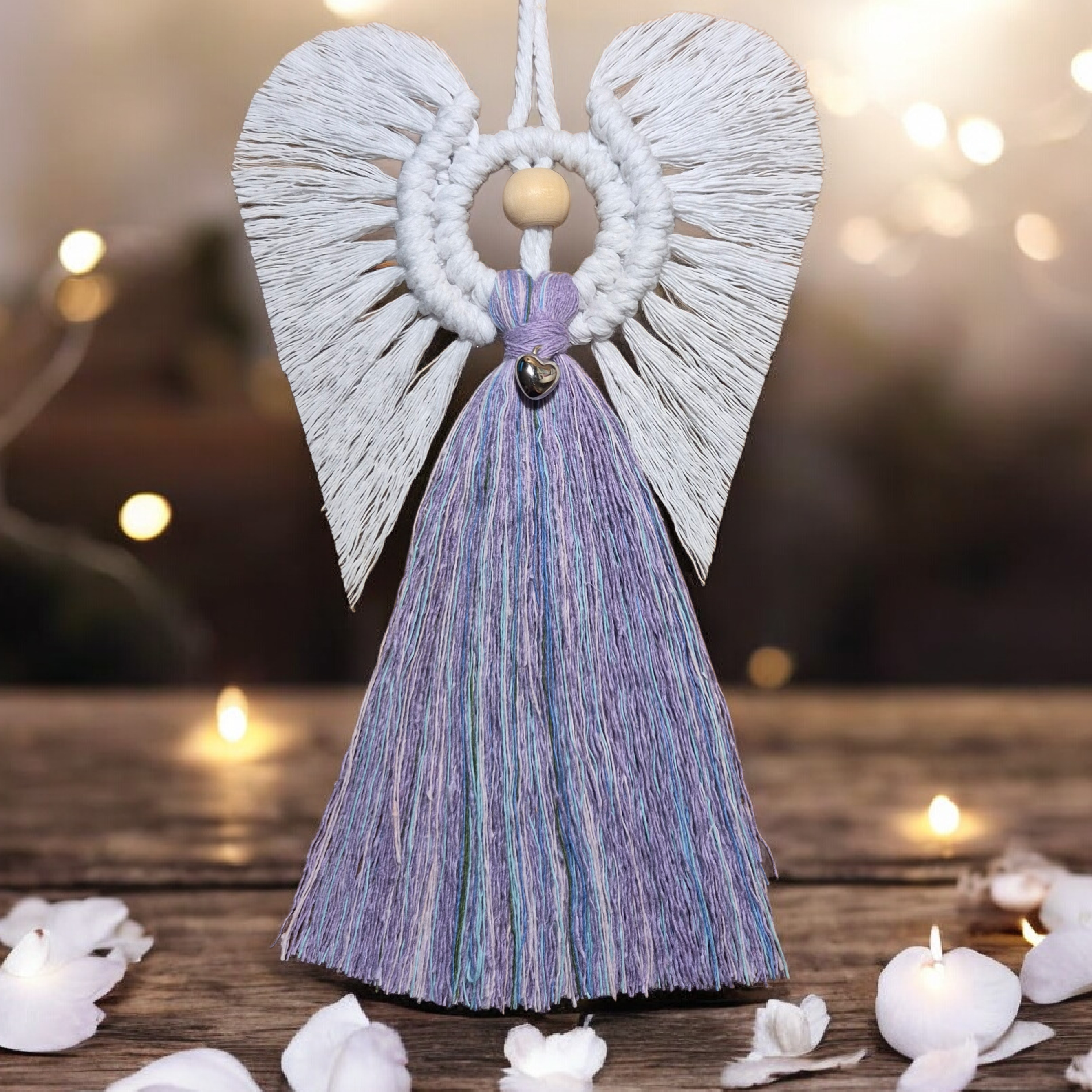 Macrame Angel, Purple/Lilac 100% cotton. Handmade. Decorations, Gifts, Home Decor, Personalised Greeting, Someone Special, Gift ideas, Love