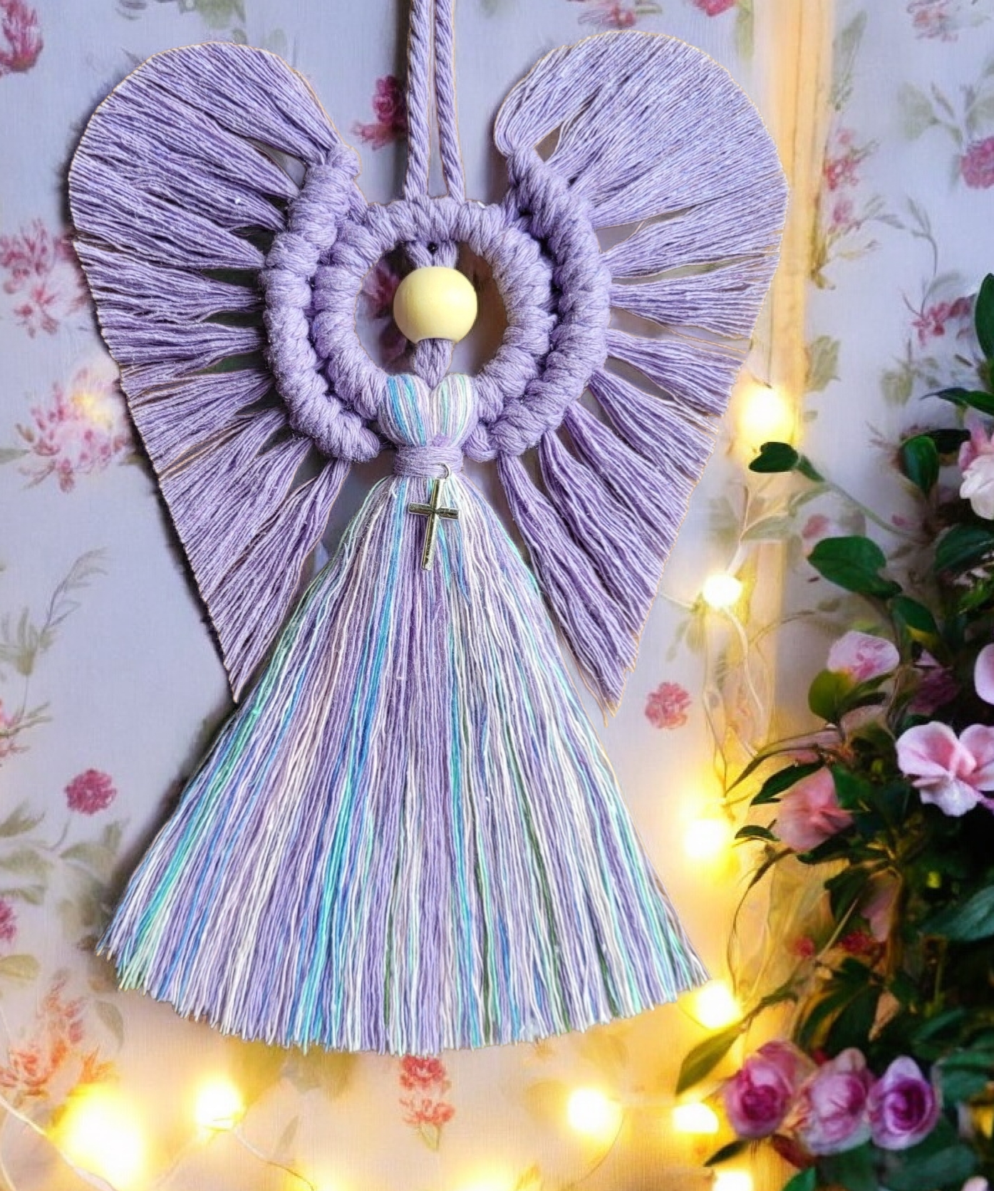 Macrame Holy Communion Christening Baptism Angel. Lovely gift Handmade Birthday Thank you present Tibetan silver Charms