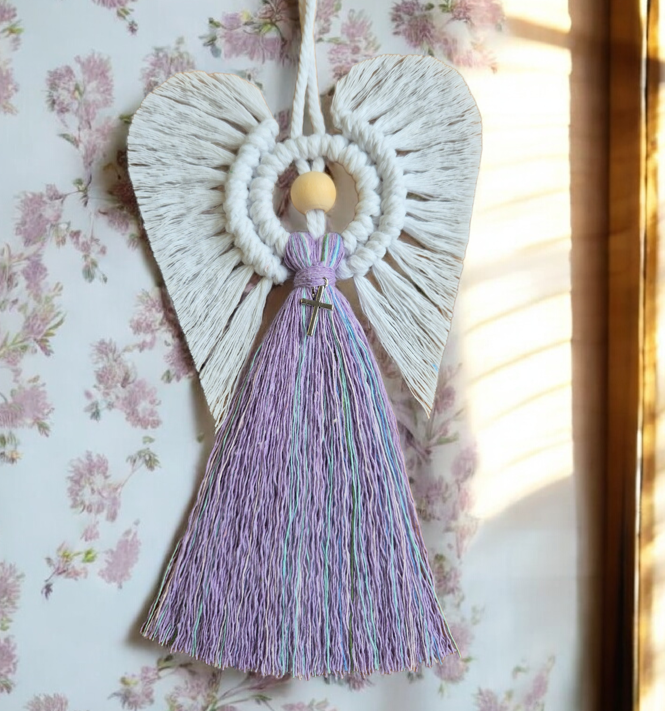 Macrame Holy Communion Christening Baptism Angel. Lovely gift Handmade Birthday Thank you present Tibetan silver Charms