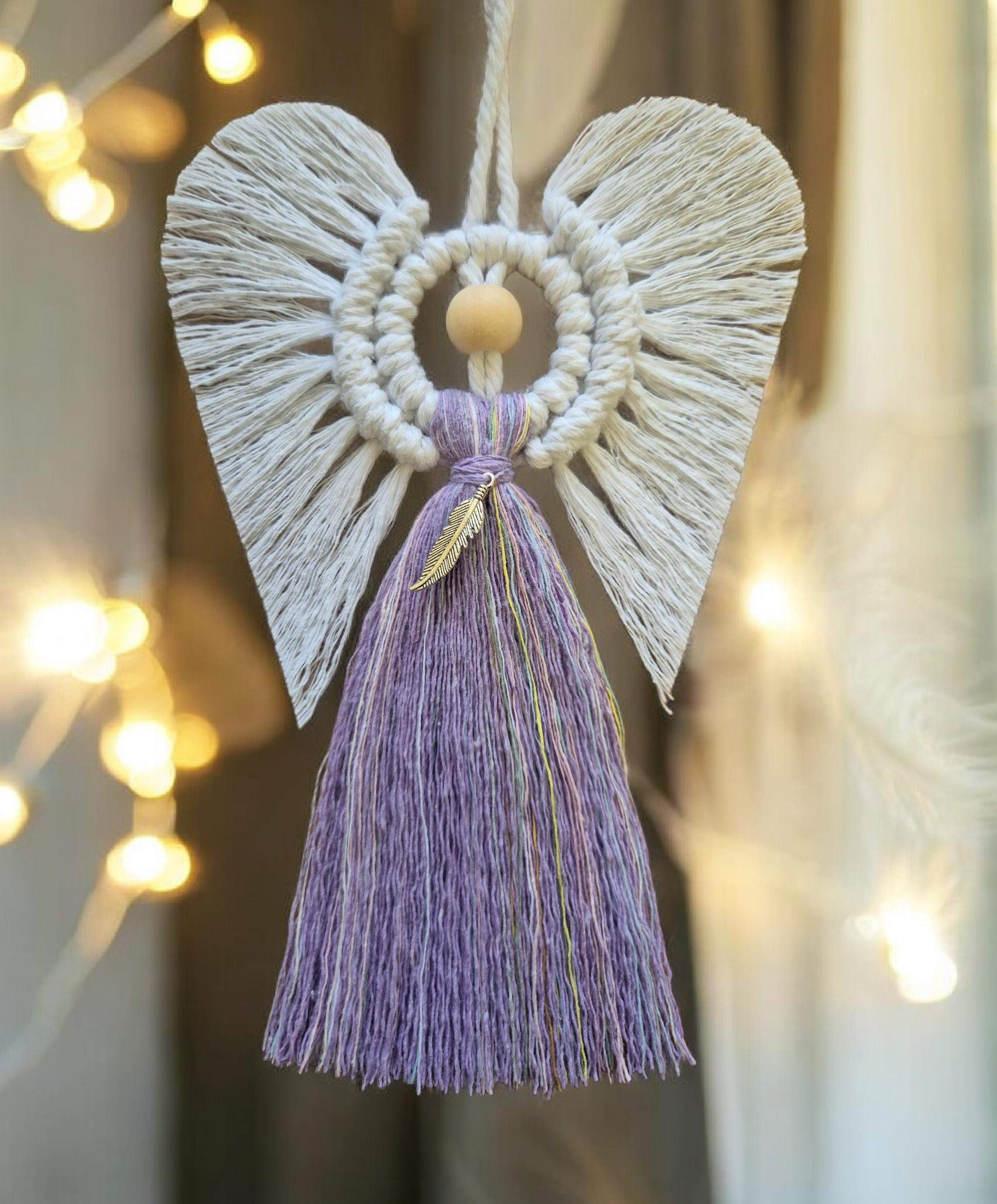 Macrame Angel, Purple/Lilac 100% cotton. Handmade. Decorations, Gifts, Home Decor, Personalised Greeting, Someone Special, Gift ideas, Love