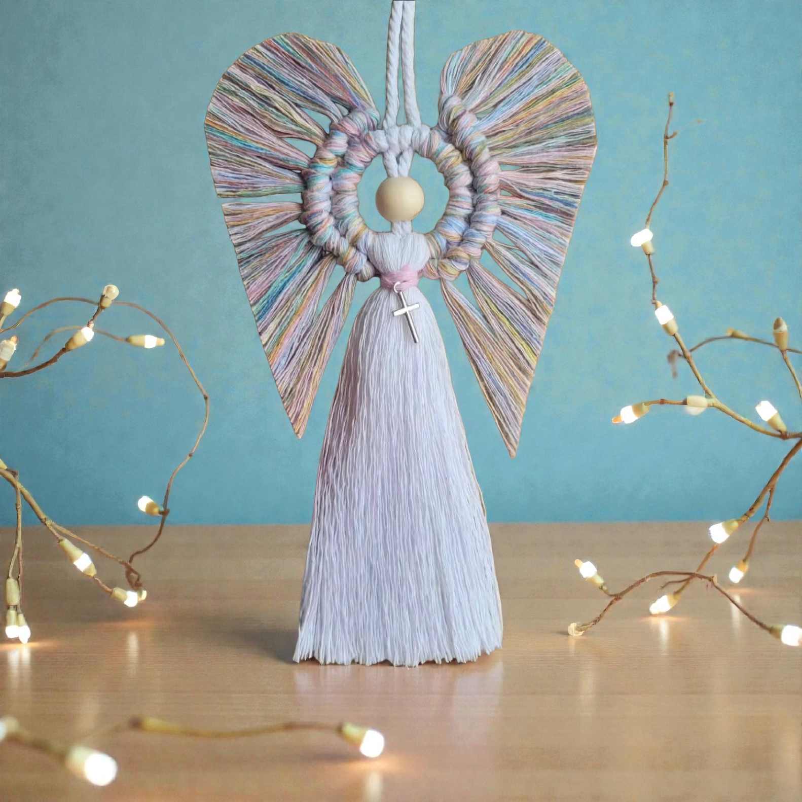 Macrame Holy Communion Christening Baptism Angel. Lovely gift Handmade Birthday Thank you present Tibetan silver charm