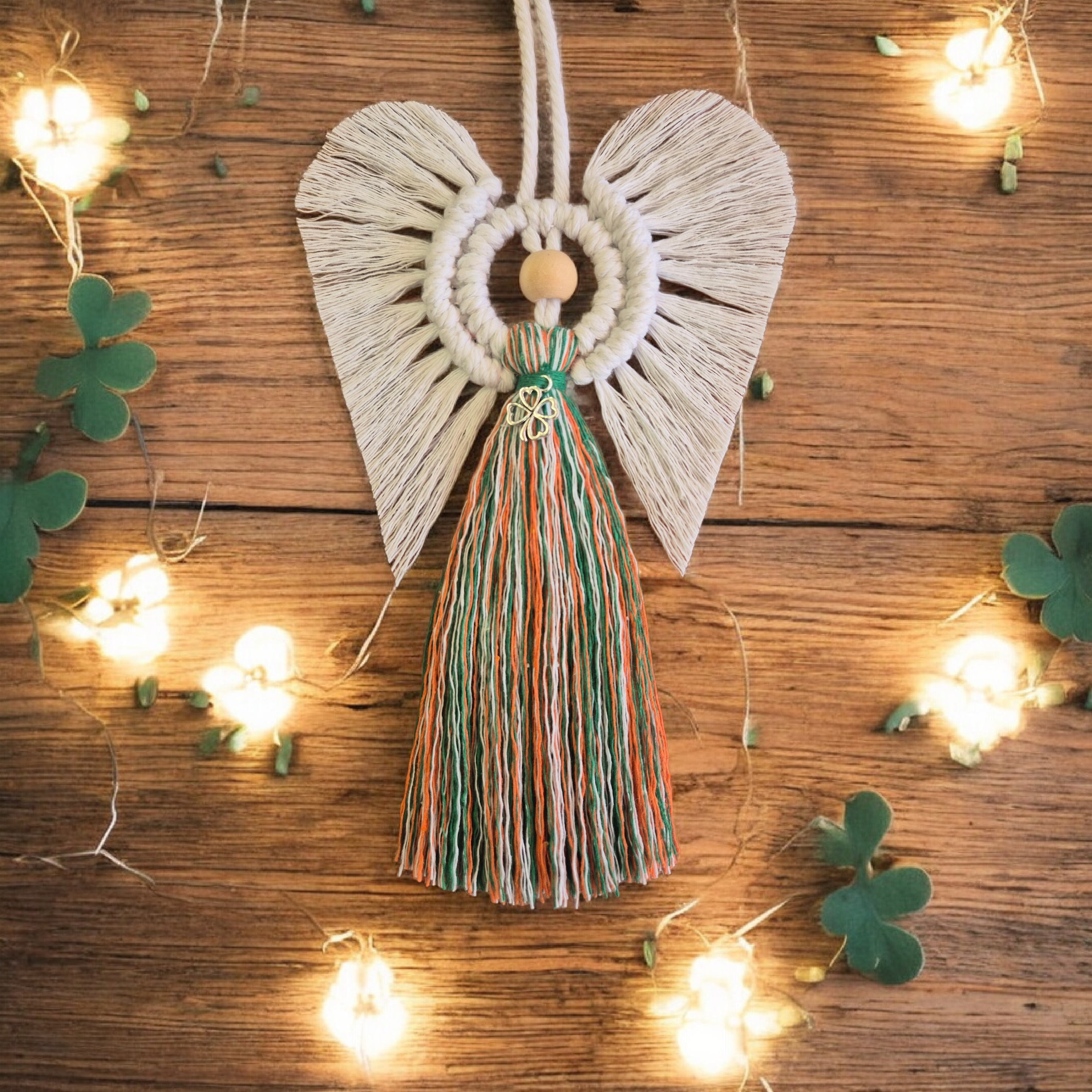 St Patrick's Day Macrame Angel....Ireland Irish inspired Colours gift for him for her unique good luck Communion Baptism Christening home decor hope unique gift ideas