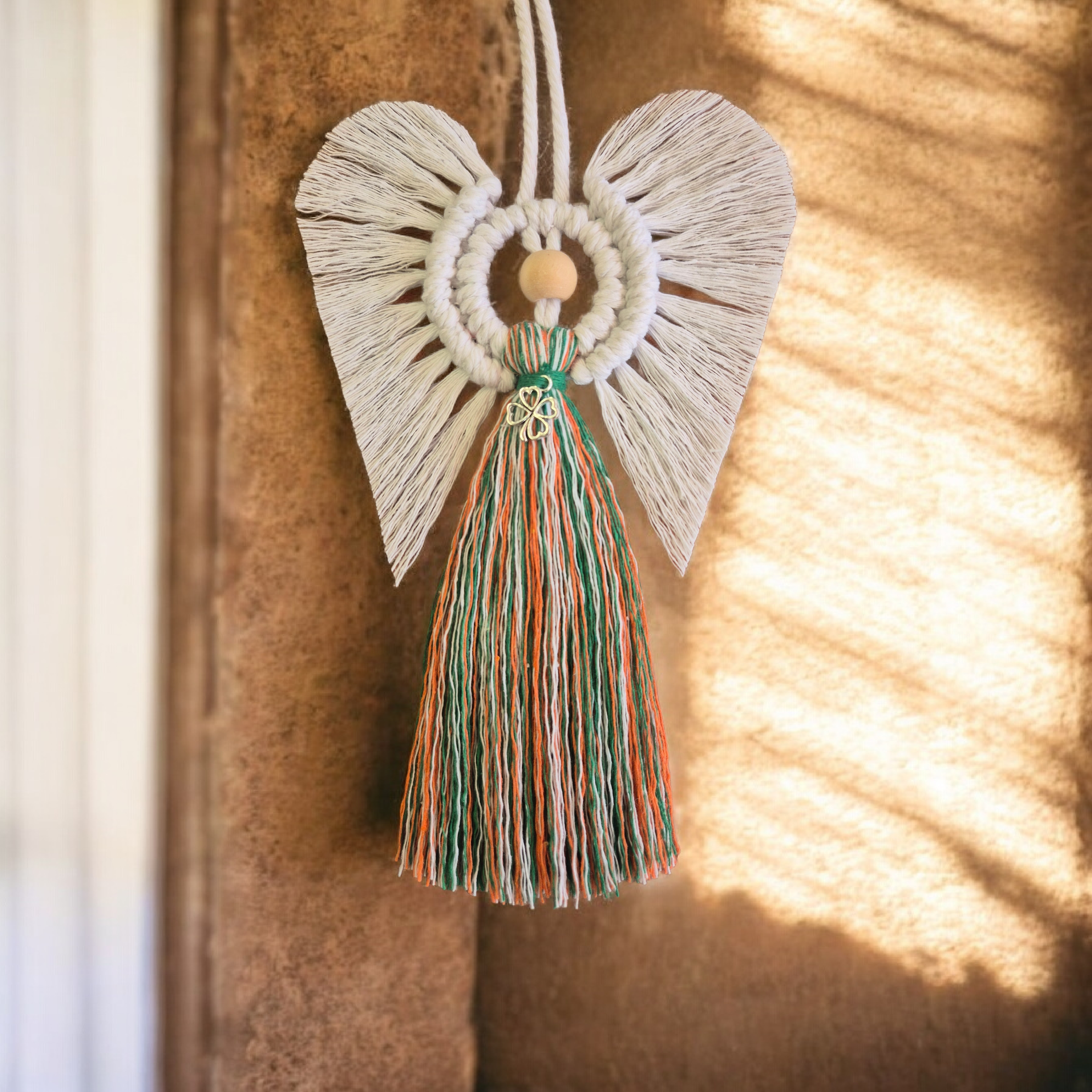St Patrick's Day Macrame Angel....Ireland Irish inspired Colours gift for him for her unique good luck Communion Baptism Christening home decor hope unique gift ideas