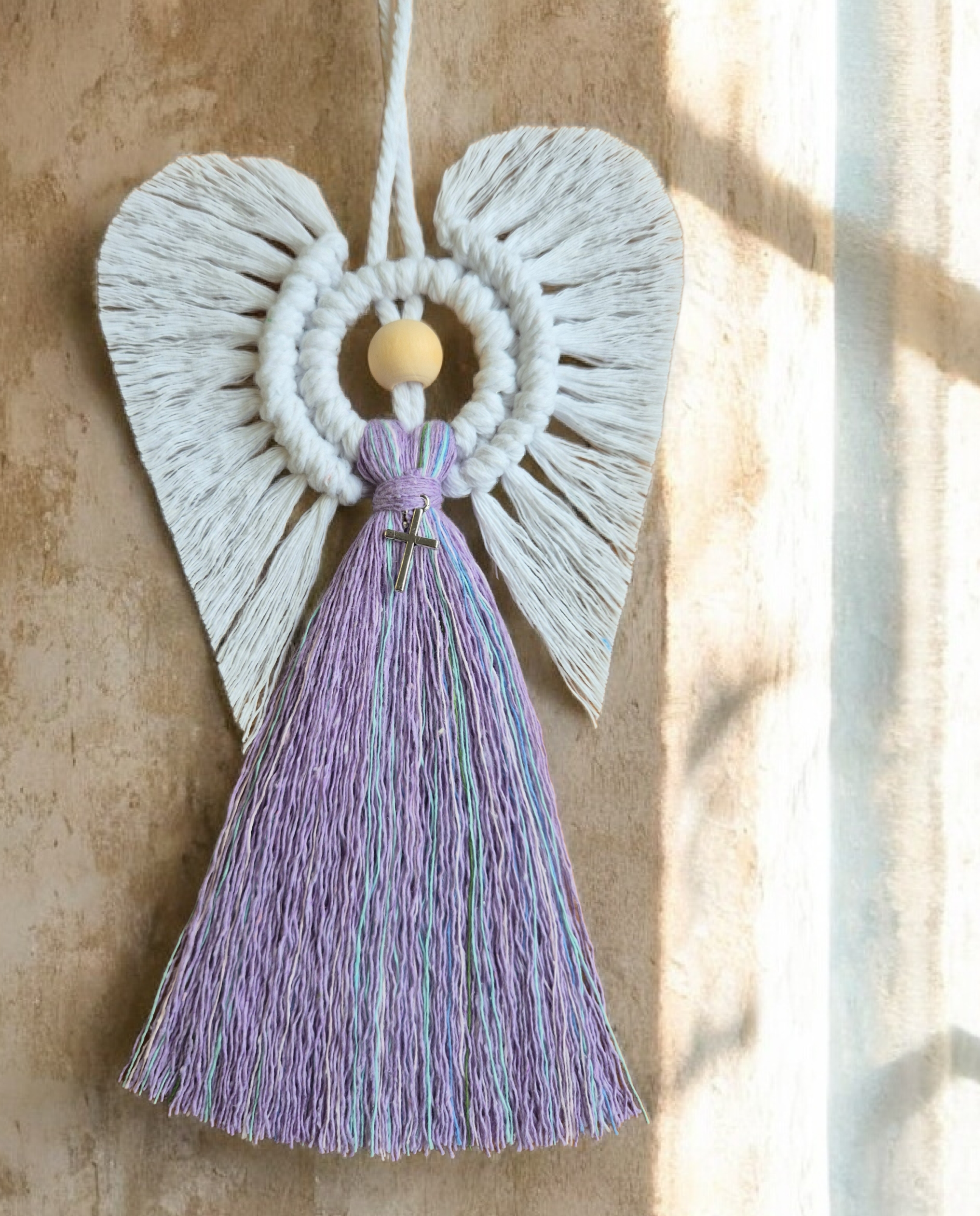 Macrame Angel, Purple/Lilac 100% cotton. Handmade. Decorations, Gifts, Home Decor, Personalised Greeting, Someone Special, Gift ideas, Love