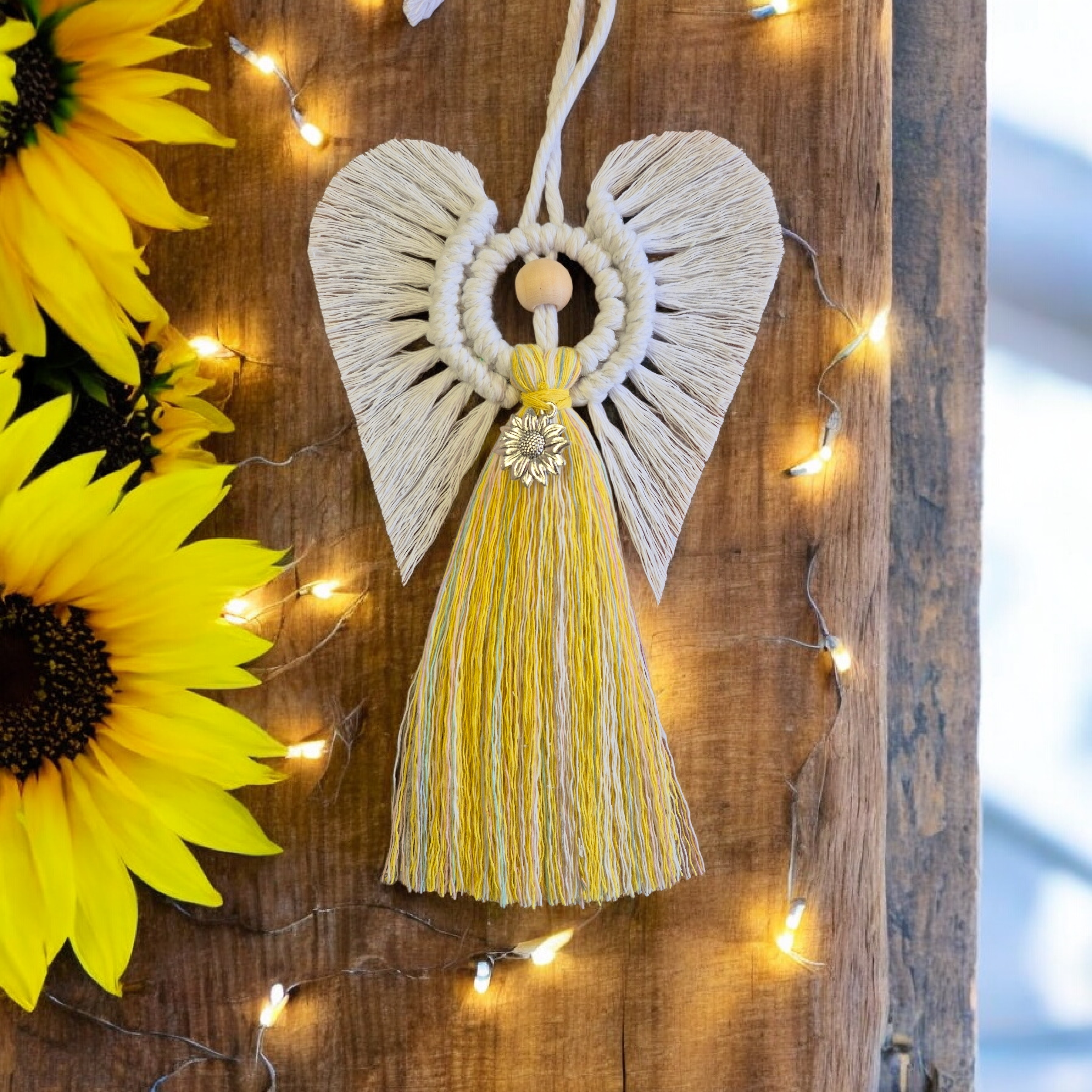 Sunflower Sunshine Macrame Angel