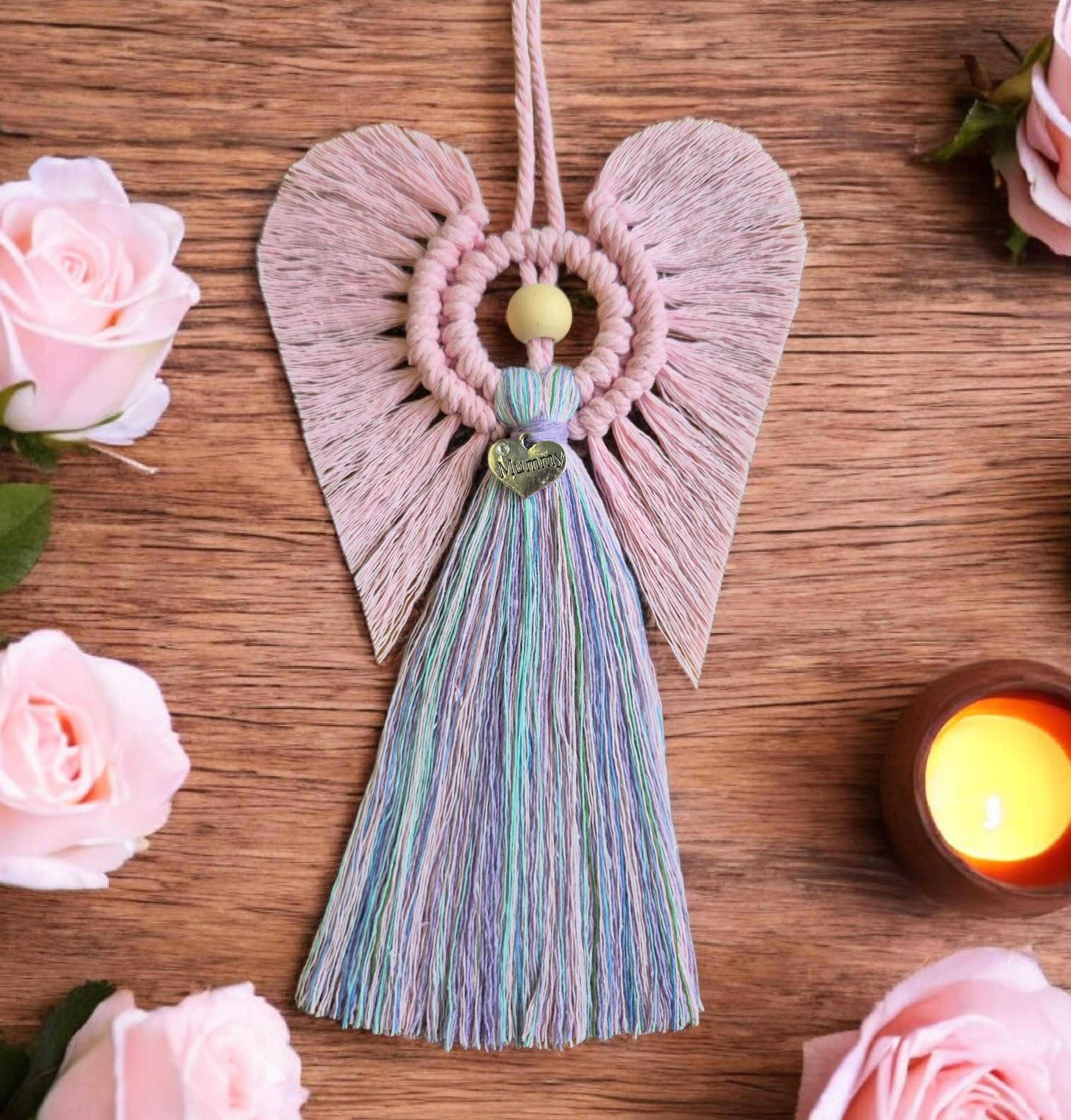 Mothers Day Macrame Angel. Gift idea unique for Mum Mummy Mother Mam Mom Present For her Silver Heart Special gift for Mother day Love