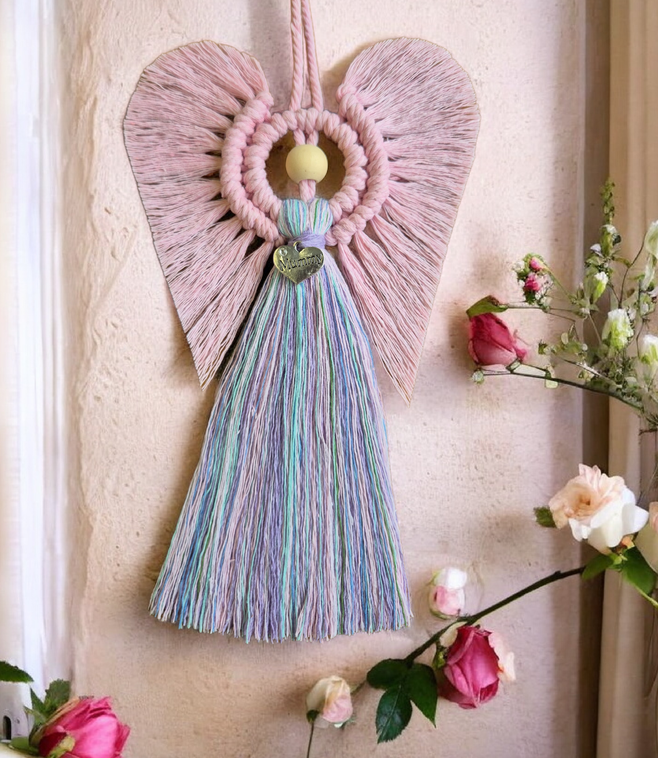 Mothers Day Macrame Angel. Gift idea unique for Mum Mummy Mother Mam Mom Present For her Silver Heart Special gift for Mother day Love
