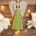 Handmade Macrame Angel for Easter 😇 White Yellow Green with Tibetan Silver Cross – Spring Gift & Home Decoration”