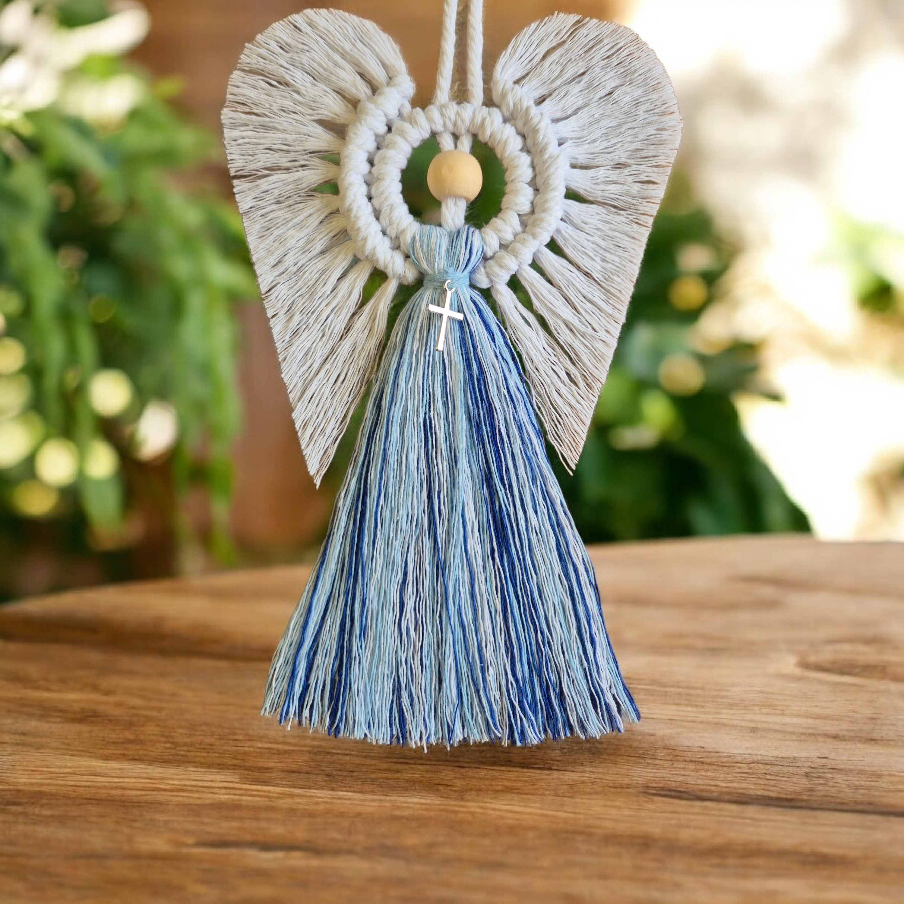 Macrame Holy Communion Christening Baptism Angel. Lovely gift Handmade Birthday Thank you present Tibetan silver charm